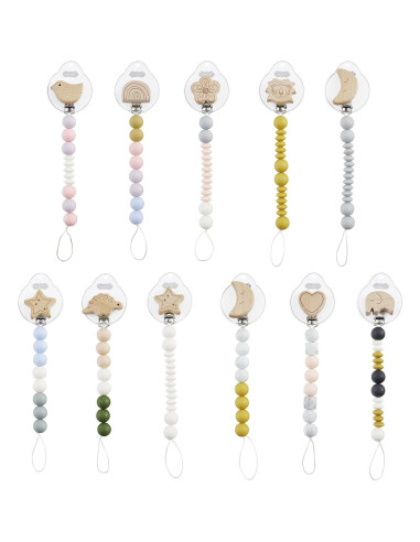 Clip de Chupete de Madera y Silicona Gris Mud Pie - 22.23 cm