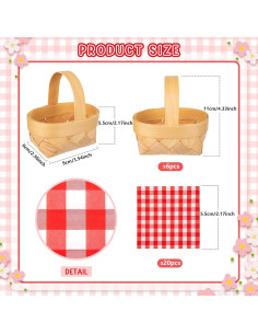 6 Mini Cestas de Madera con Mangos y 20 Servilletas Rojas 2