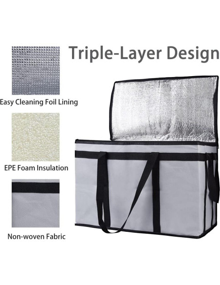 Bolsa Térmica Aislada Bodaon 3XL para Entrega de Comida Gris