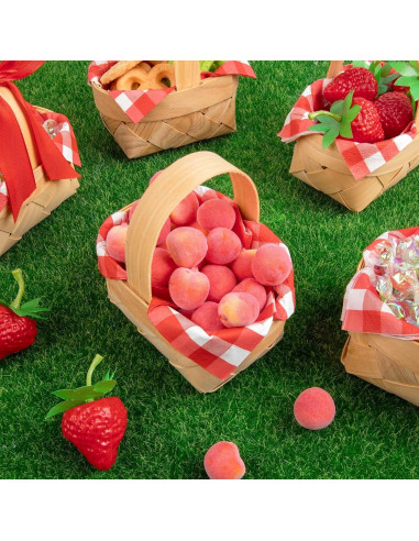 6 Mini Cestas de Madera con Mangos y 20 Servilletas Rojas