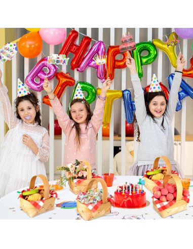 6 Mini Cestas de Madera con Mangos y 20 Servilletas Rojas