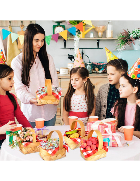 6 Mini Cestas de Madera con Mangos y 20 Servilletas Rojas