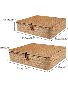 Juego de 2 Cestas de Mimbre FEILANDUO con Tapa - Almacenamiento Boho 2