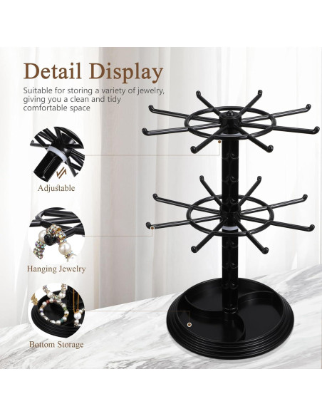 Soporte de Joyería Rotativo AOKWAWALIY Negro 30x20.5cm