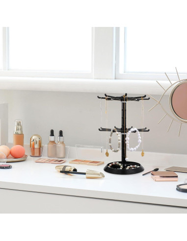 Soporte de Joyería Rotativo AOKWAWALIY Negro 30x20.5cm