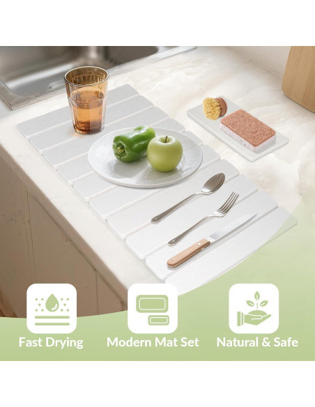 Alfombrilla de Secado de Platos KAWRYDI 2PCS Diatomácea Blanca