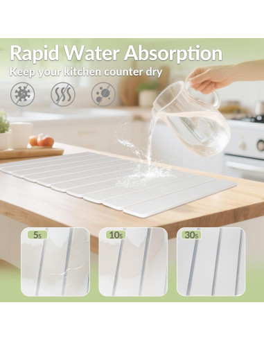 Alfombrilla de Secado de Platos KAWRYDI 2PCS Diatomácea Blanca