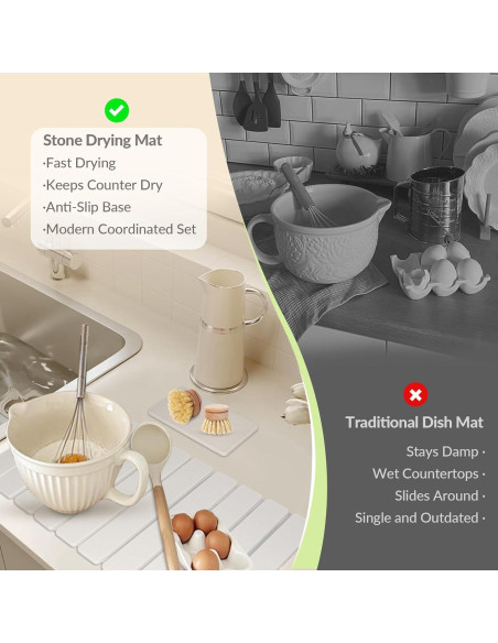 Alfombrilla de Secado de Platos KAWRYDI 2PCS Diatomácea Blanca