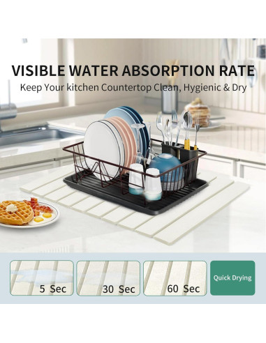 Alfombrilla de Secado de Platos Diatomita LYkotama 60x40cm Blanca