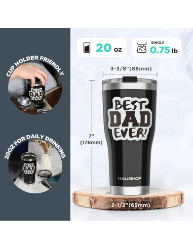 Vaso de Acero Inoxidable 20oz HAUSHOF - Mejor Papá Negro