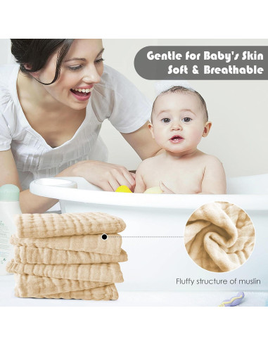 Toallitas de Muselina para Bebé Ease Cubs 100% Algodón 12 Pzas