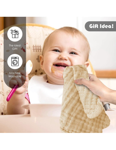 Toallitas de Muselina para Bebé Ease Cubs 100% Algodón 12 Pzas