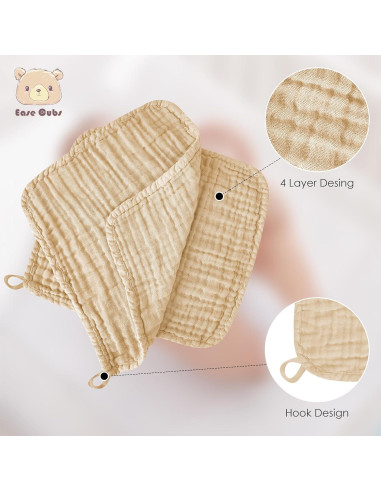 Toallitas de Muselina para Bebé Ease Cubs 100% Algodón 12 Pzas