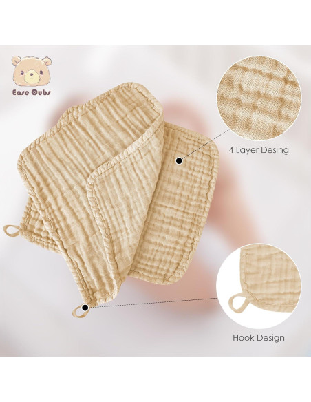 Toallitas de Muselina para Bebé Ease Cubs 100% Algodón 12 Pzas