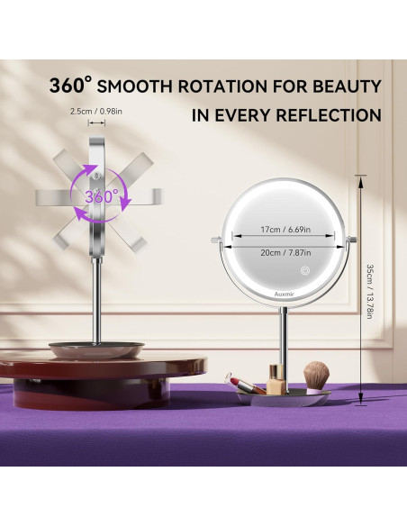 Espejo de Maquillaje Iluminado Auxmir 20.32 cm 1X/10X Recargable