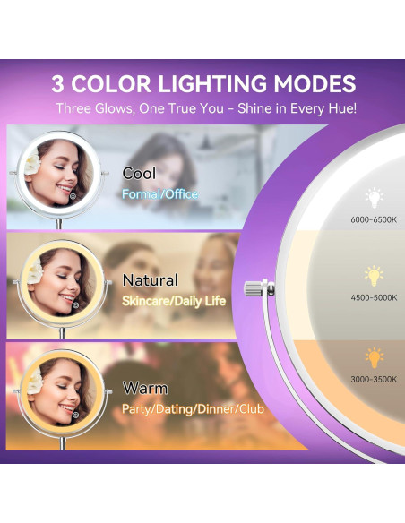 Espejo de Maquillaje Iluminado Auxmir 20.32 cm 1X/10X Recargable