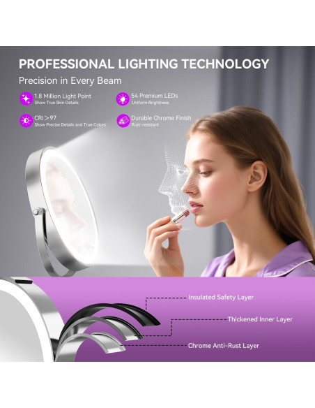 Espejo de Maquillaje Iluminado Auxmir 20.32 cm 1X/10X Recargable