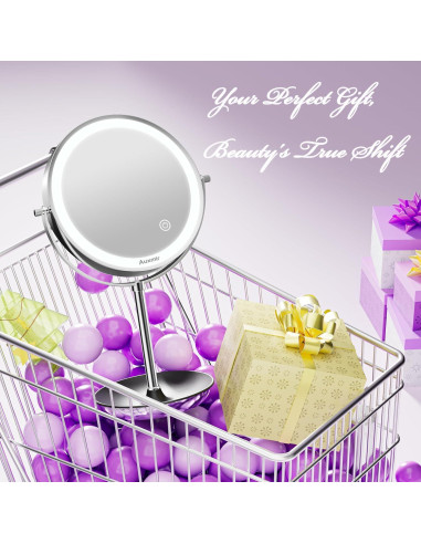Espejo de Maquillaje Iluminado Auxmir 20.32 cm 1X/10X Recargable