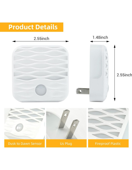 Luces Nocturnas Enchufadas Dawnrise 3000K 10Lm Paquete de 3