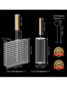 Juego de Cestas para Parrilla Ivtivfu Acero Inoxidable 304 2