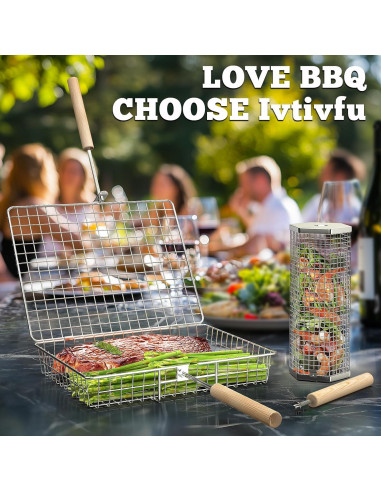 Juego de Cestas para Parrilla Ivtivfu Acero Inoxidable 304