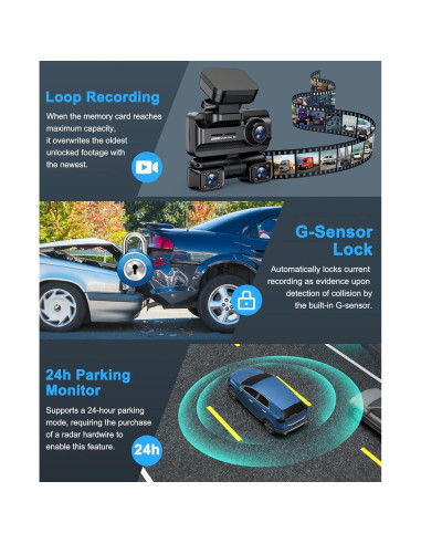 Cámara Dash 4 Canales 360 ZYEIPO 4K Full HD con GPS y Wi-Fi