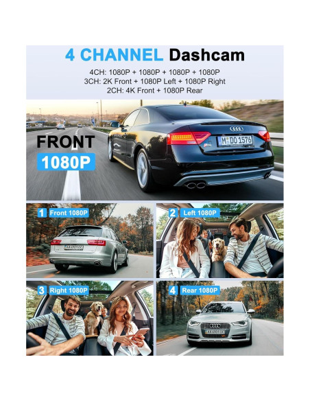 Cámara Dash 4 Canales 360 ZYEIPO 4K Full HD con GPS y Wi-Fi