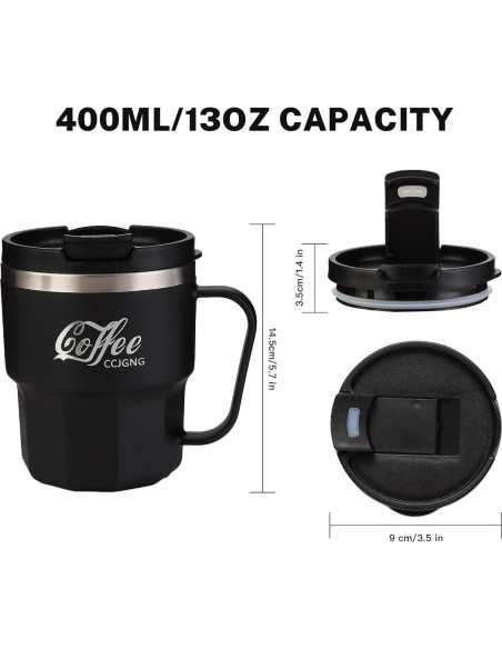 Taza de Café Aislada al Vacío CCJGNG 385 ml Negra