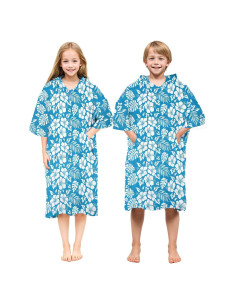 Poncho de Surf Abahub Microfibra Secado Rápido S Flor Azul
