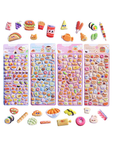 Pegatinas Puffy de Comida para Niños Sisiper - 300 Piezas