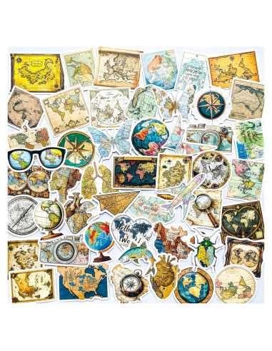 Calcomanías Vintage Mapa Mundial YOKSAS 50 Piezas Impermeables