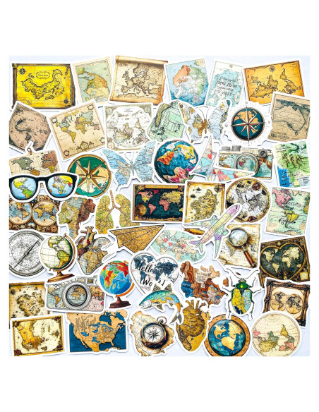 Calcomanías Vintage Mapa Mundial YOKSAS 50 Piezas Impermeables
