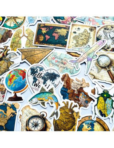 Calcomanías Vintage Mapa Mundial YOKSAS 50 Piezas Impermeables