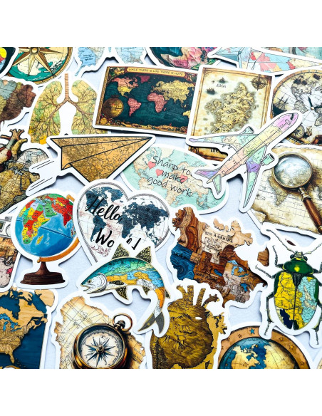 Calcomanías Vintage Mapa Mundial YOKSAS 50 Piezas Impermeables