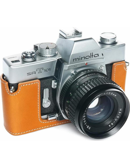 Funda de cámara BolinUS SRT-101 de cuero genuino amarilla