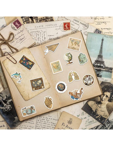 Calcomanías Vintage Mapa Mundial YOKSAS 50 Piezas Impermeables