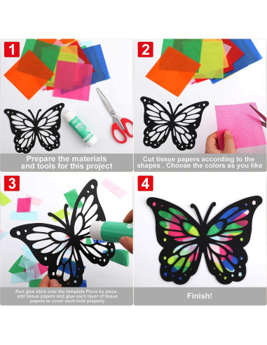 Atrapa Luz Mariposa de Papel Efecto Vitral Outus - 12 Piezas