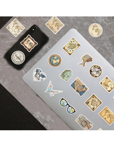 Calcomanías Vintage Mapa Mundial YOKSAS 50 Piezas Impermeables