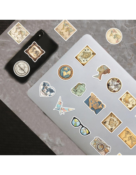 Calcomanías Vintage Mapa Mundial YOKSAS 50 Piezas Impermeables