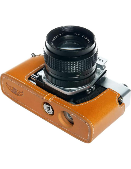 Funda de cámara BolinUS SRT-101 de cuero genuino amarilla