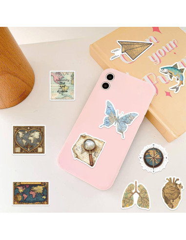 Calcomanías Vintage Mapa Mundial YOKSAS 50 Piezas Impermeables