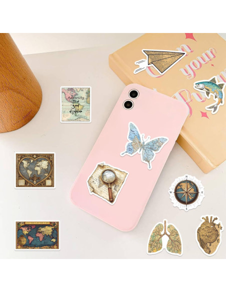 Calcomanías Vintage Mapa Mundial YOKSAS 50 Piezas Impermeables