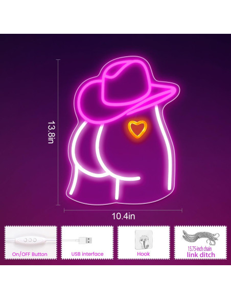 Luz de Neón Sombrero Vaquero Auspical LED USB Rosa/Blanca
