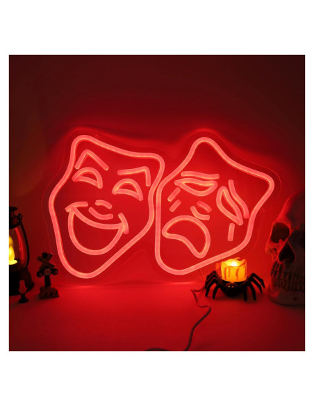 Luz de Neón LED Máscara de Teatro Roja - Decoración Cine