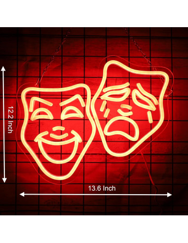 Luz de Neón LED Máscara de Teatro Roja - Decoración Cine