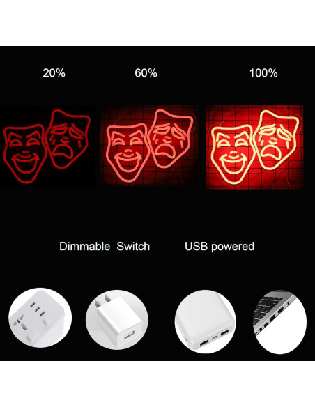 Luz de Neón LED Máscara de Teatro Roja - Decoración Cine