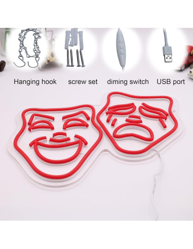 Luz de Neón LED Máscara de Teatro Roja - Decoración Cine