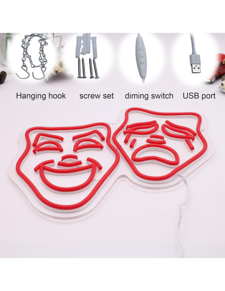 Luz de Neón LED Máscara de Teatro Roja - Decoración Cine