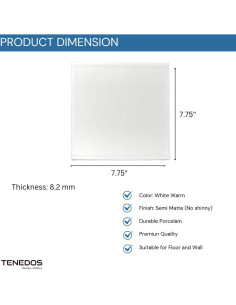 Azulejo de Porcelana Tenedos 8x8 Blanco Mate Caja 15 Pzas 2