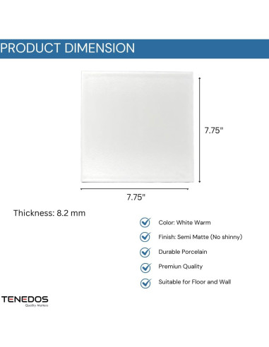 Azulejo de Porcelana Tenedos 8x8 Blanco Mate Caja 15 Pzas